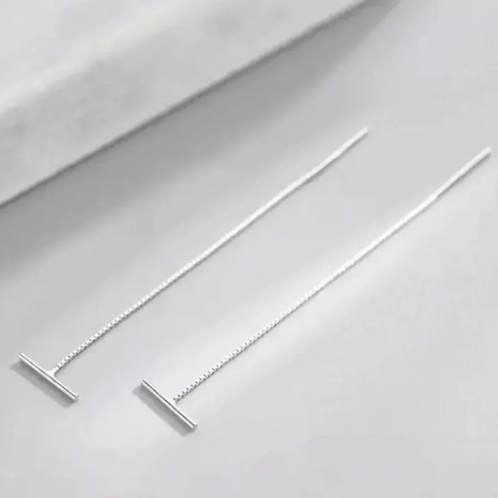 Sterling Silver Threaded Bar Thread Chain Earrings - Picture 3 of 3
